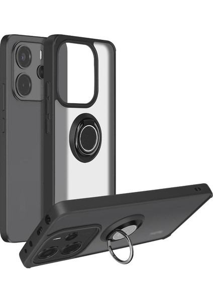 Xiaomi Redmi Note 14 Kılıf Montreal Yüzüklü Standlı Arkası Buğulu Siyah