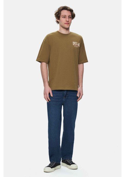 Aspen Koyu Yeşil Bisiklet Yaka Baskılı Oversize Erkek Tshirt