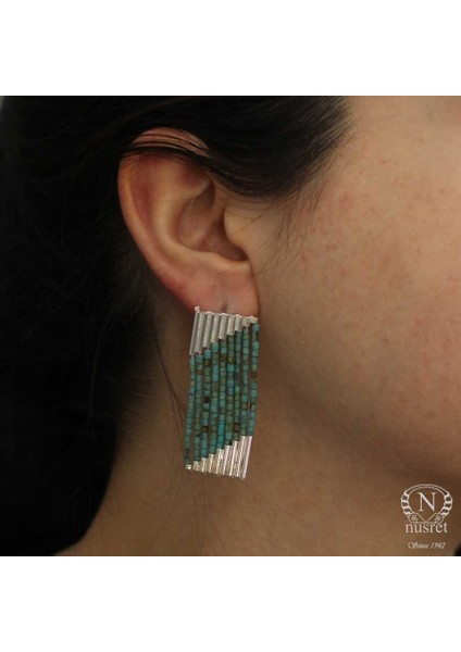 925 Ayar Gümüş 9 Sıra Turkuaz Taşlı Küpe