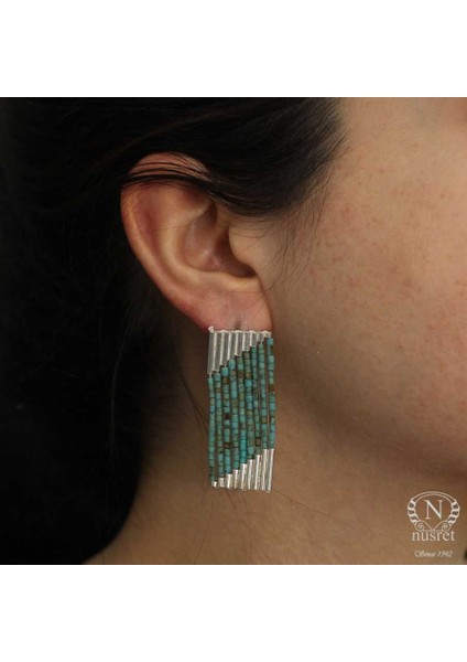 925 Ayar Gümüş 9 Sıra Turkuaz Taşlı Küpe