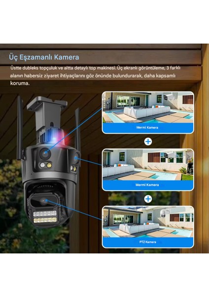 12MP Hd 3 Ekranlı Aı Akıllı Ptz Wifi Kamera Ev Uyarı Ile Açık Akıllı Insansı Algılama Izleme