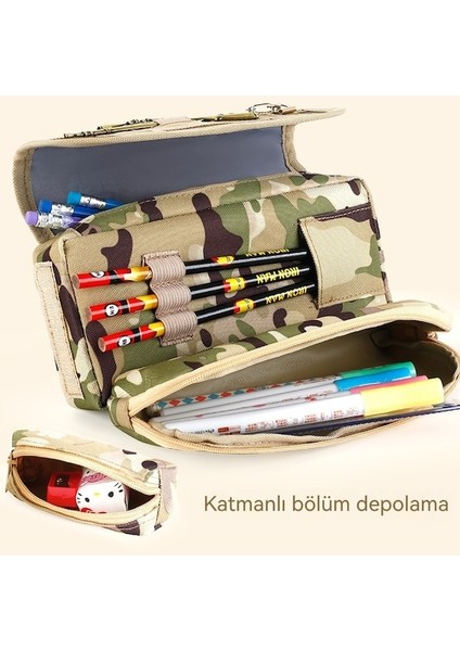 Lıcorıce Kamuflaj Tuval Soğuk Öğrenci Çok Fonksiyonlu Büyük Kapasiteli Kalem Kutusu (Yurt Dışından) modelleri