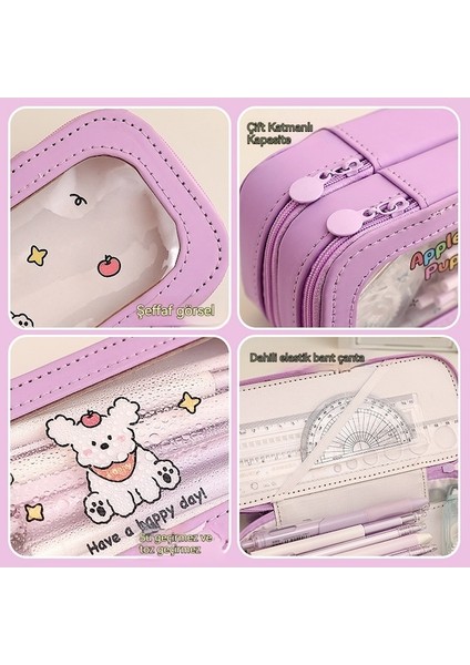 Lıcorıce Büyük Kapasiteli Çift Katmanlı Kalem Çantası (Yurt Dışından) modelleri