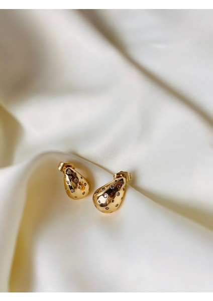 Taş Detaylı Damla Formlu Gold Çelik Kadın Küpe | Işıltılı ve Modern Tasarım fiyatları