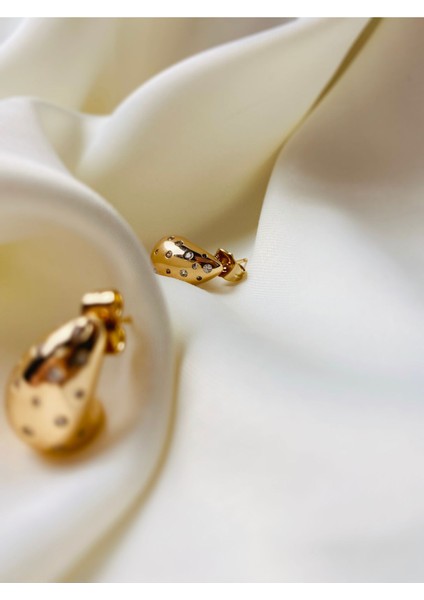 Taş Detaylı Damla Formlu Gold Çelik Kadın Küpe | Işıltılı ve Modern Tasarım indirimleri