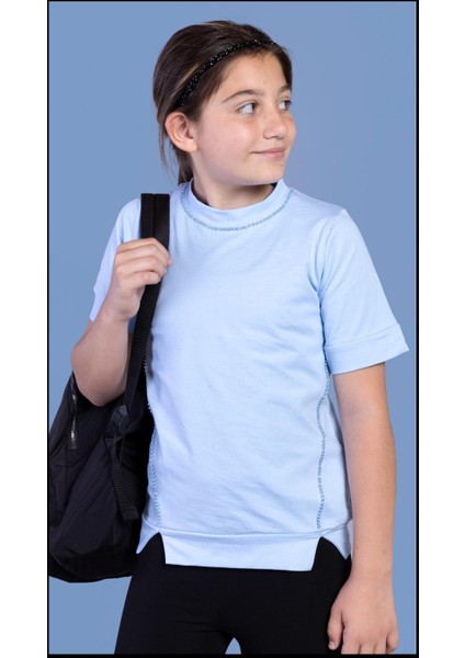 Kız Çocuk Boncuk Işlemeli Okul Tişört