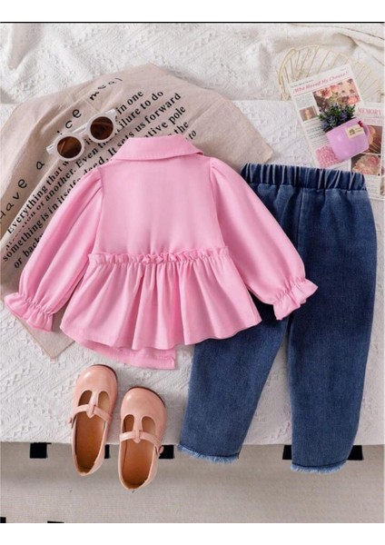 Kız Çocuk Kot Pantalonlu Papatyalı Pembe Takım fiyatları