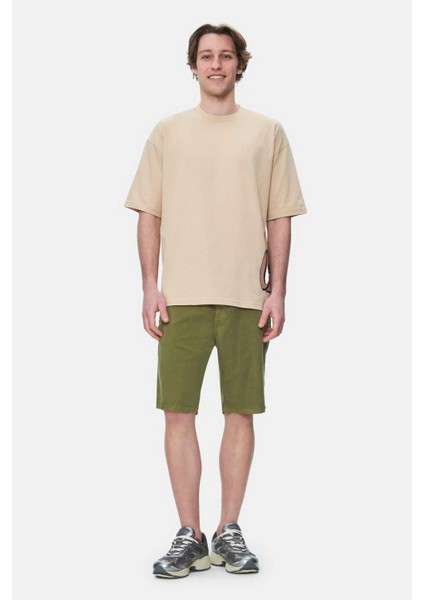 Roscoe Sütlü Kahve Bisiklet Yaka Baskılı Oversize Erkek Tshirt modelleri