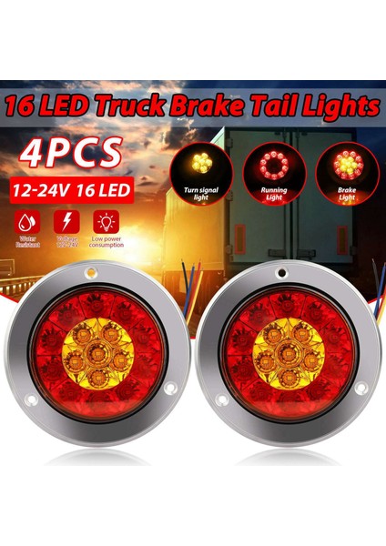 2pcs Kırmızı/Amber 16 LED 4 inç turlu kamyon römorku fren durma dönüş sinyali kuyruk ışıkları su geçirmez 12-24v (Yurt Dışından) fırsatları