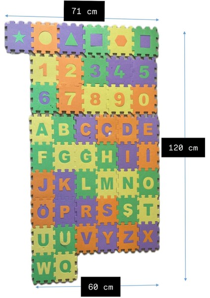 Eğitici Çocuk Oyun Matı/ Harfler, Rakamlar ve Geometrik Şekiller/ Eva/ 7mm/ 48 Li/puzzle Oyun Matı Puzzle1 fiyatları