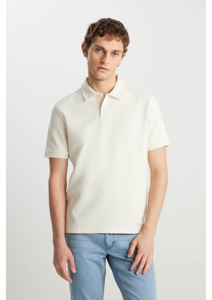 Erkek Regular Fit Polo Ekru Erkek Kısa Kol T-Shirt