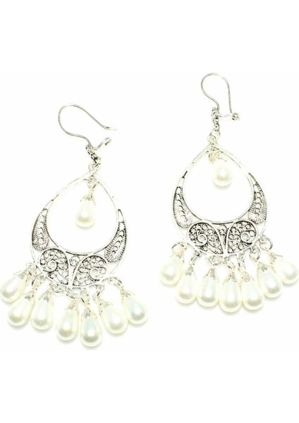 925 Ayar Gümüş Ay Modeli Beyaz İnci Taşlı Küpe modelleri