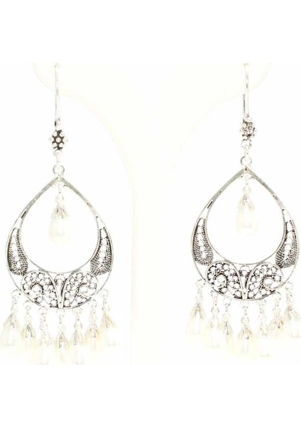 925 Ayar Gümüş Ay Modeli Beyaz İnci Taşlı Küpe fırsatları