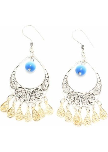 925 Ayar Gümüş Ay Modeli Mavi Kedi Gözü Taşlı Küpe fiyatları