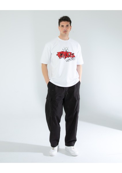 Oversıze Unisex Baskılı T-Shırt Crack Black