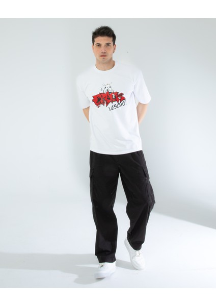 Oversıze Unisex Baskılı T-Shırt Crack Black fırsatları