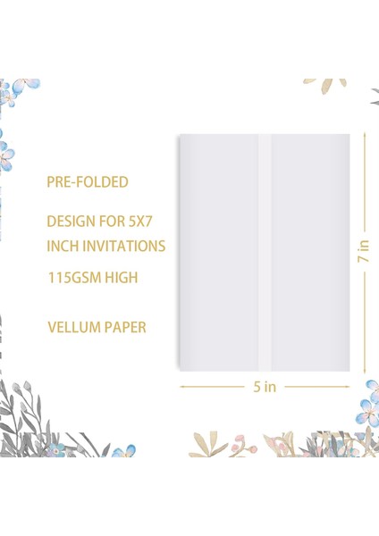 5x7 Davetiyeler Için 50 Yaprak Önceden Katlanmış Vellum Ceket (Yurt Dışından)