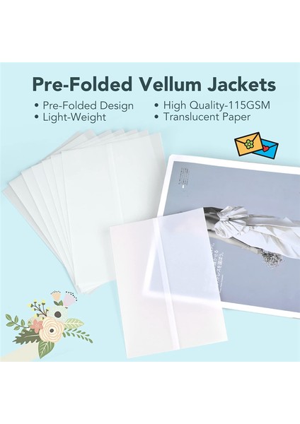120 Adet Önceden Katlanmış Vellum Kağıdı, Yazdırılabilir Vellum Ceketler 5x7 Inç (Yurt Dışından)