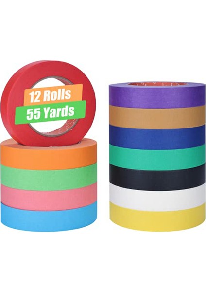 Renkli Maskeleme Bandı Toplu 1.980 Ayak x 1 Inç 12 Renk - Bant Ruloları (Yurt Dışından)
