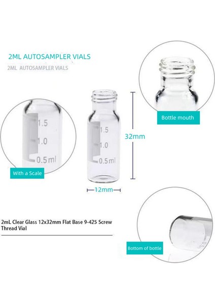 100 Paket Flakon, 2 ml Hplc Flakon, Üzerine Yazma Noktası ve Derecelendirmelerle, Şeffaf (Yurt Dışından) modelleri