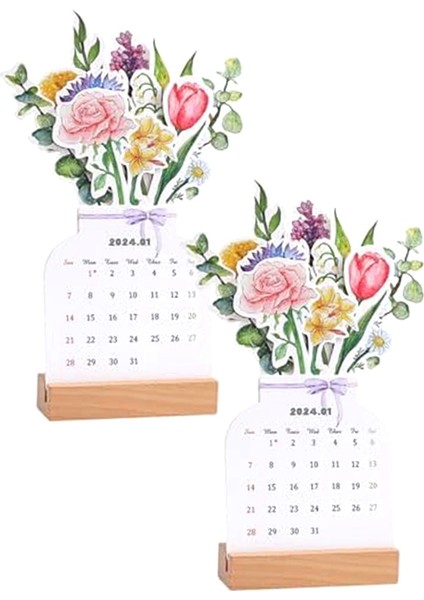 2024 Ahşap Tabanlı Bloomy Flowers Masa Takvimi, Masa Takvimi (Yurt Dışından)