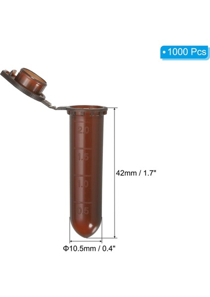 2ml 1000 Adet Yuvarlak Tabanlı Santrifüj Tüpü, Çıtçıtlı Kapaklı, Kahverengi (Yurt Dışından)
