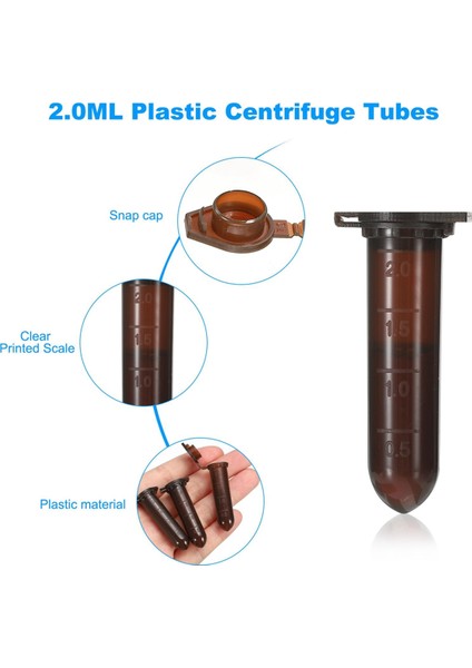 2ml 1000 Adet Yuvarlak Tabanlı Santrifüj Tüpü, Çıtçıtlı Kapaklı, Kahverengi (Yurt Dışından)