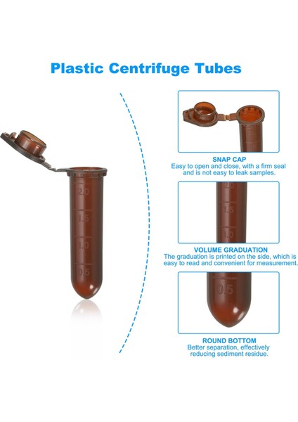 2ml 1000 Adet Yuvarlak Tabanlı Santrifüj Tüpü, Çıtçıtlı Kapaklı, Kahverengi (Yurt Dışından)