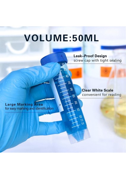 50ML Vidalı Kapaklı Plastik Santrifüj Tüpleri, Kapaklı Konik Tüpler (Yurt Dışından)
