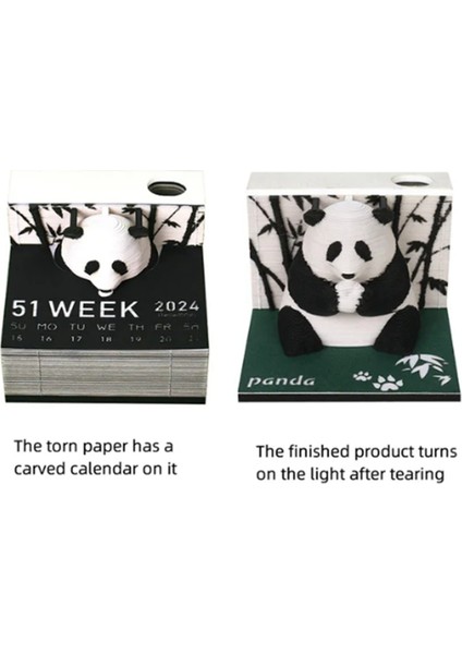 3D Kağıt Sanat Takvimi 2024 Panda 3D Not Defteri Not Blokları 3D Not Defteri (Yurt Dışından)