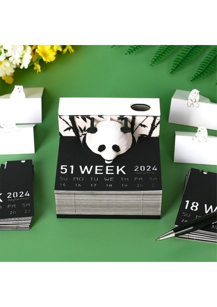 3D Kağıt Sanat Takvimi 2024 Panda 3D Not Defteri Not Blokları 3D Not Defteri (Yurt Dışından)