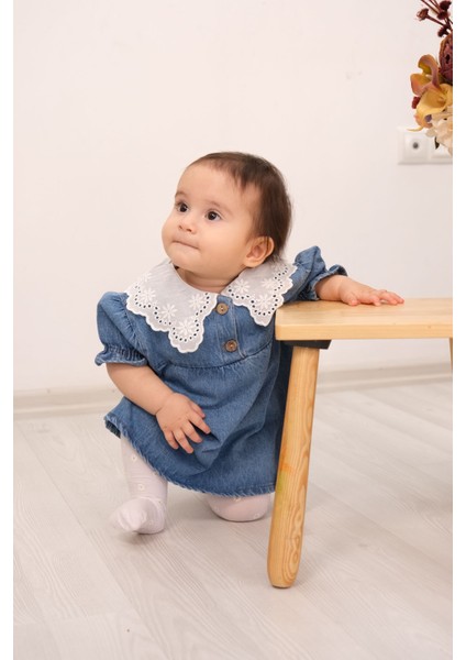 Kız Çocuk Yaka Detaylı Elbise