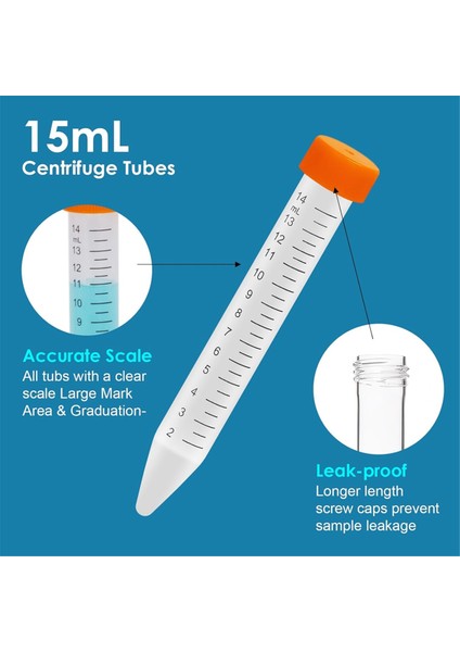 Konik Santrifüj Tüpleri 15ML, 50 Adet Test Tüpü, Dereceli (Yurt Dışından)