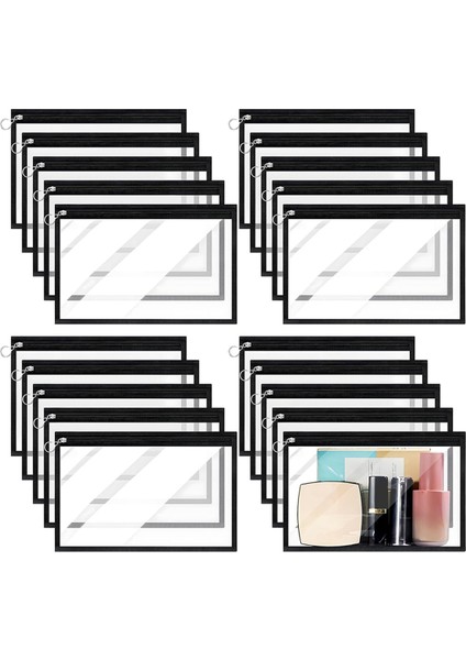 20 Paket Şeffaf Fermuarlı Poşetler, Pvc Su Geçirmez Makyaj Çantası (Yurt Dışından)