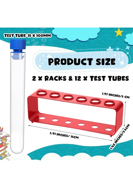 2 Takım 15X100MM Kapaklı Plastik Test Tüpleri ve 6 Delikli Tutucu Rafı (Yurt Dışından)