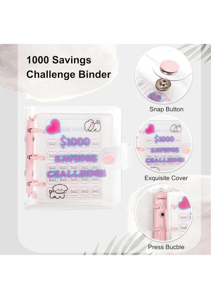 2pc 1000 Tasarruf Mücadelesi Klasörü, Yeniden Kullanılabilir Bütçe Klasörü Kitabı (Pembe) (Yurt Dışından)