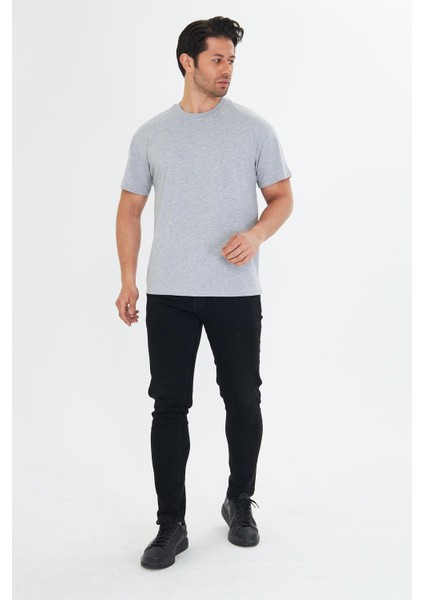Erkek Pamuklu Bisiklet Yaka Oversize Tişört Gri 5015-G fiyatları