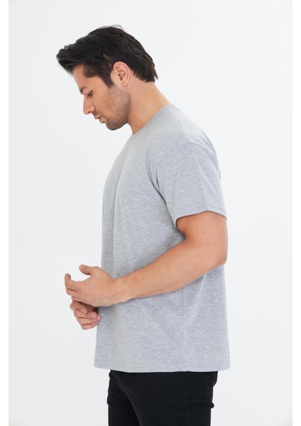 Erkek Pamuklu Bisiklet Yaka Oversize Tişört Gri 5015-G indirimleri