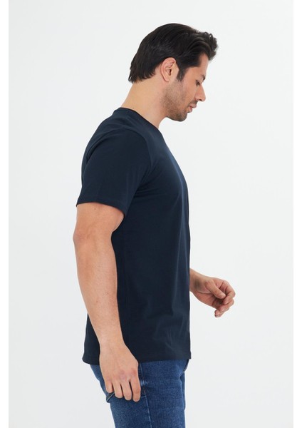 Erkek Pamuklu Bisiklet Yaka Tişört Lacivert 5014-L modelleri