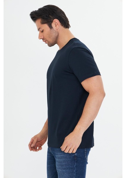 Erkek Pamuklu Bisiklet Yaka Tişört Lacivert 5014-L fırsatları