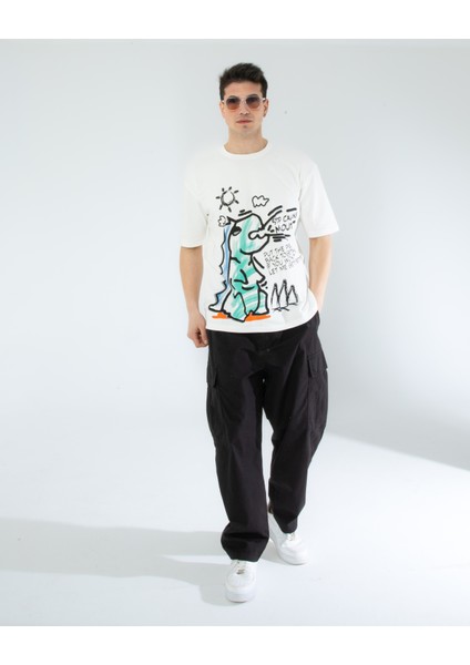 Oversıze Unisex Baskılı T-Shırt Dıno Ecrou modelleri