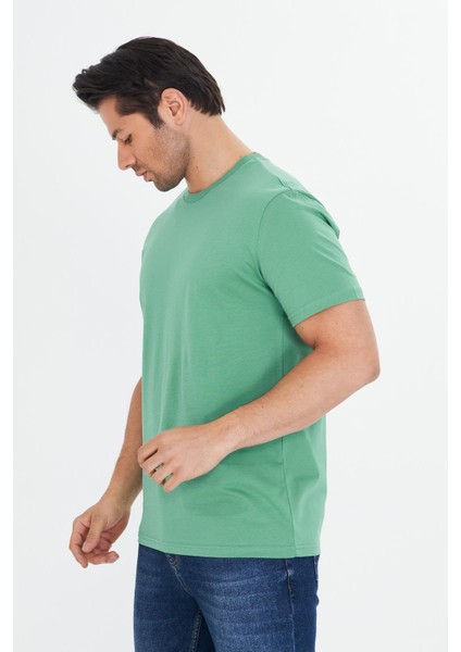 Erkek Pamuklu Bisiklet Yaka Tişört Yeşil 5014-Y fırsatları