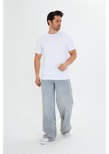 Erkek Pamuklu Bisiklet Yaka Tişört Beyaz 5014-B modelleri