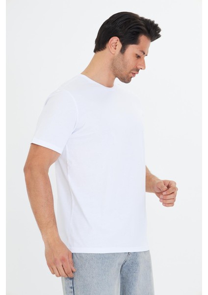 Erkek Pamuklu Bisiklet Yaka Tişört Beyaz 5014-B fırsatları