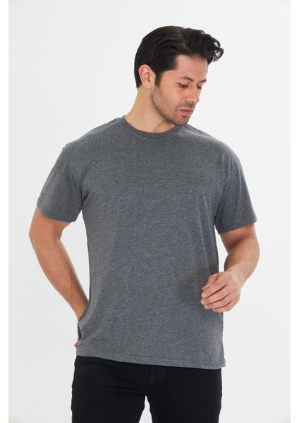 Erkek Pamuklu Bisiklet Yaka Oversize Tişört Antrasit 5015-A fiyatları