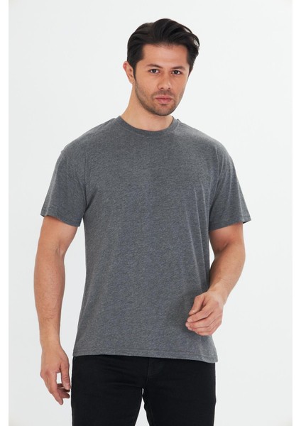 Erkek Pamuklu Bisiklet Yaka Oversize Tişört Antrasit 5015-A modelleri