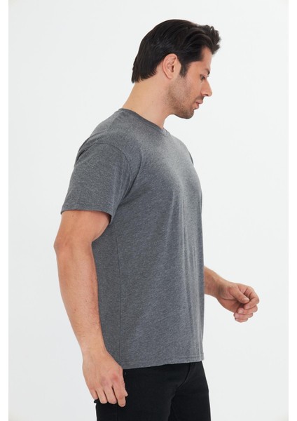 Erkek Pamuklu Bisiklet Yaka Oversize Tişört Antrasit 5015-A indirimleri
