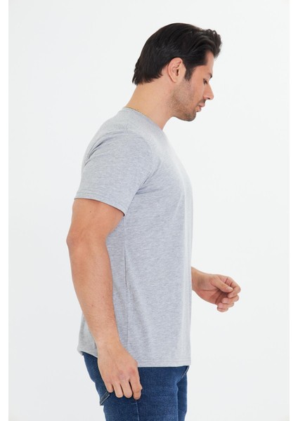 Erkek Pamuklu Bisiklet Yaka Tişört Gri 5014-G modelleri
