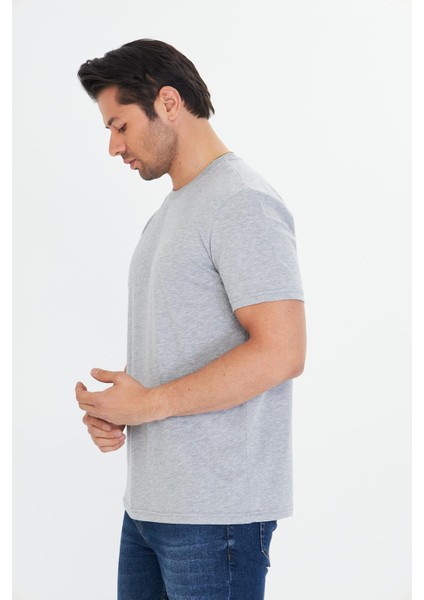 Erkek Pamuklu Bisiklet Yaka Tişört Gri 5014-G fırsatları