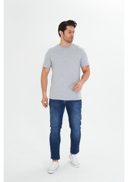 Erkek Pamuklu Bisiklet Yaka Tişört Gri 5014-G indirimleri